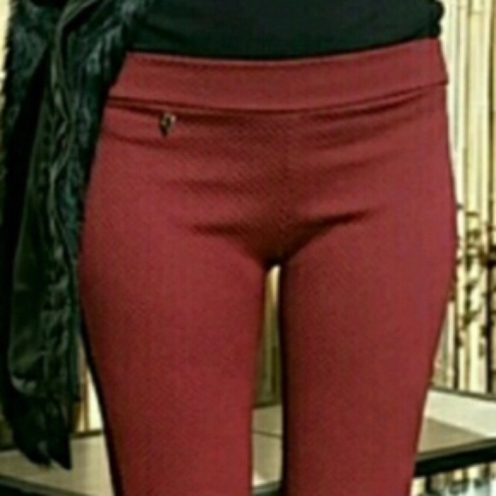 BRAND NEW SEDUZIONE Dark Brick Red Rich Textured Comfort Stretch Leggings S-XXL - Picture 4 of 10